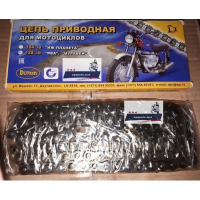 Цепь ведущая JAWA Ява 634 638, Муравей (428-128 звеньев) (Прибалтика - АО "Завод приводных цепей DITTON", Даугавпилс, Латвия)